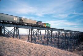 Burlington Northern Cabooses Number 10298, Number 12190 and Grain Hoppers at Minot, North Dakota ...