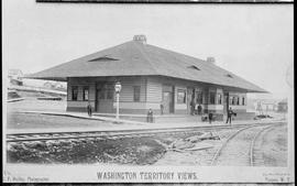 Northern Pacific station at Tacoma, Washington Territory, circa 1884.