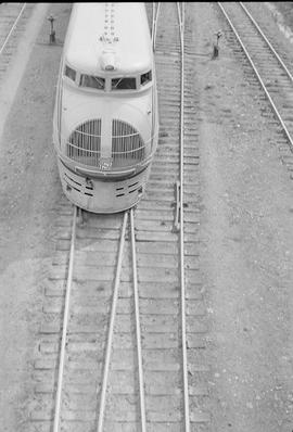 Union Pacific Railroad diesel locomotive number M10002 at Tacoma, Washington in 1942.