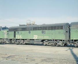 Burlington Northern diesel locomotive 735 in 1979.