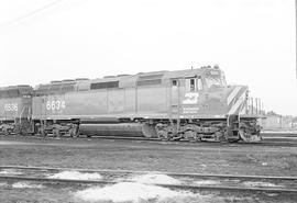 Burlington Northern diesel locomotive 6634 at Galesburg, Illinois in 1972.