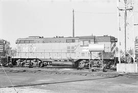 Burlington Northern diesel locomotive 1607 at Ottumwa, Iowa in 1972.