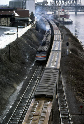 Amtrak diesel locomotive 216 at Portland, Oregon in 1978.