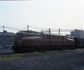 Pennsylvania Railroad electric locomotive 4877 at Hoboken, New Jersey in April 1988.