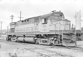 Burlington Northern diesel locomotive 4251 at Tacoma, Washington in 1970.