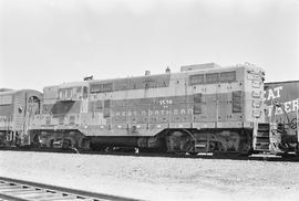 Burlington Northern diesel locomotive 1518 at Libby, Montana in 1971.