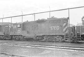 Burlington Northern diesel locomotive 1769 at Parkwater, Washington in 1976.