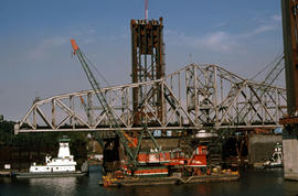 Burlington Northern Railroad Company bridge replacement at Portland, Oregon in 1989.