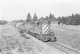 Burlington Northern diesel locomotive 1916 at Rainier, Washington in 1975.