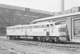 Burlington Northern diesel locomotive 9966 at Chicago, Illinois in 1972.