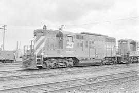 Burlington Northern diesel locomotive 1852 at Tacoma, Washington in 1973.