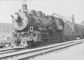 Northern Pacific steam locomotive 2222 at Lewiston, Idaho, in 1950.