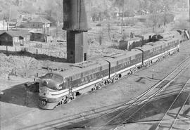 Northern Pacific diesel locomotive number 6000 at Easton, Washington, in 1944.