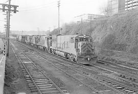 Western Pacific diesel locomotive 767 at Tacoma, Washington in 1971.