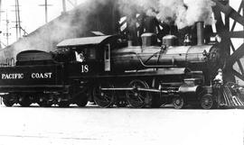 Pacific Coast Railroad steam locomotive number 18 at Seattle, Washington, circa 1920.