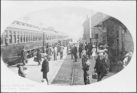 Southern Pacific Railroad passenger train at Woodburn, Oregon, circa 1915.