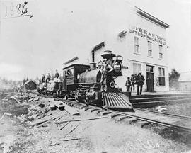 Satsop Railroad Company Steam Locomotive Number 1 at Satsop, Washington, Probably 1885.