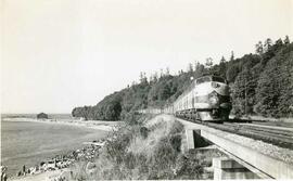 Great Northern Railway diesel locomotive 400 at Golden Gardens, Washington, undated.