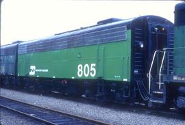 Burlington Northern 805 at Vancouver, British Columbia in 1980.