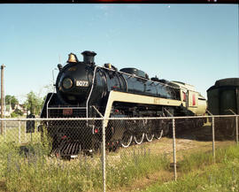 Canadian National Railway Company steam locomotive 6077 at Capreol, Ontario on July 06, 1990.