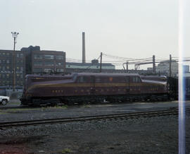 Pennsylvania Railroad electric locomotive 4877 at Hoboken, New Jersey in April 1988.