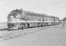 Northern Pacific diesel locomotive number 6017 at Auburn, Washington, circa 1952.