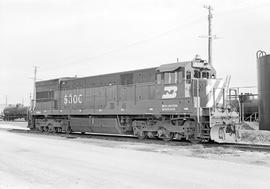 Burlington Northern diesel locomotive 5300 at Alliance, Nebraska in 1972.