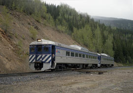 British Columbia Railway Company rail diesel car BC-11 at Pine Pass Tunnel, British Columbia on M...