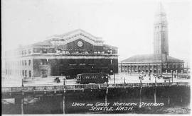 Railroad stations at Seattle, Washington, circa 1911.