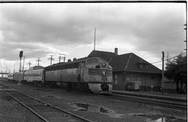 Amtrak diesel locomotive 9953 at Auburn, Washington on February 17, 1972.