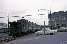 Northern Pacific Railroad Company caboose 1766 at Portland, Oregon in 1962.