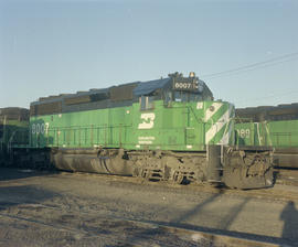 Burlington Northern diesel locomotive 8007 at Portland, Oregon in 1988.