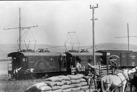 Spokane and Inland Empire Railroad Company electric locomotive M2 and another unit, circa 1920.