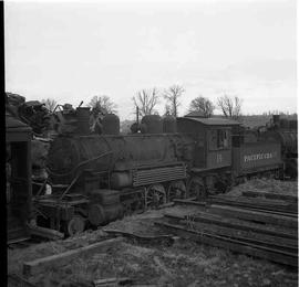 Pacific Coast Railroad steam locomotives number 14 and 17 near Kent, Washington, circa 1952.