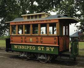 Winnipeg Street Railway passenger car number 8 at Heritage Park Historical Village in Calgary, Al...