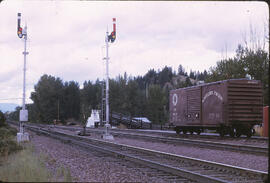 Great Northern Semaphores and Northern Pacific Boxcar at Eureka, Montana, 1970