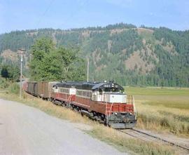 St. Maries River Railroad Diesel Locomotives Number 101 and 102 at Bovill, Idaho in August 1981.