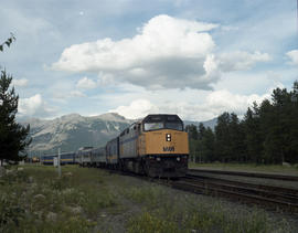 VIA Rail Canada diesel locomotive 6451 at Jasper, Alberta on July 09, 1990.