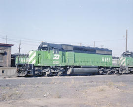 Burlington Northern diesel locomotive 8151 at Pasco, Washington in 1980.