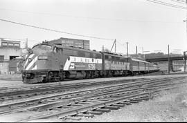 Amtrak diesel locomotive 9756 at Tacoma, Washington, circa 1971.