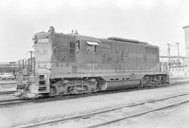 Burlington Northern diesel locomotive 1901 at Auburn, Washington in 1971.