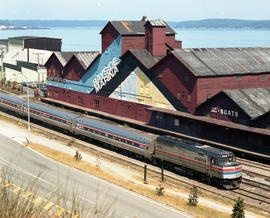 Amtrak diesel locomotive 215 at Tacoma, Washington in 1979.