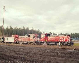 Simpson Timber Company Diesel Locomotives Number 1201 And 1200 at Shelton, Washington in 1990.