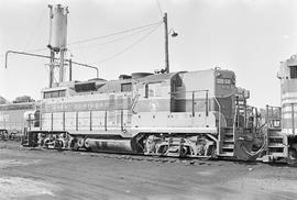 Burlington Northern diesel locomotive 2018 at Ottumwa, Iowa in 1972.