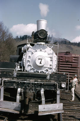 Klickitat Log and Lumber Company steam locomotive 7 at Klickitat, Washington in 1964.