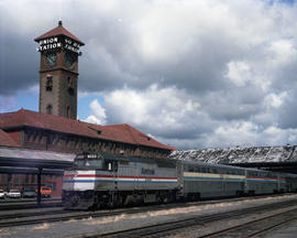 Amtrak diesel locomotive 399 at Portland, Oregon in 1986.