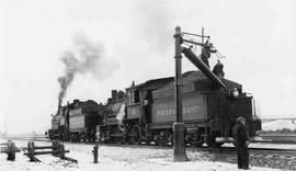 Pacific Coast Railroad steam locomotives number 14 and 15 at Auburn, Washington, circa 1950.