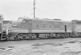 Burlington Northern diesel locomotive 844 at Portland, Oregon in 1971.