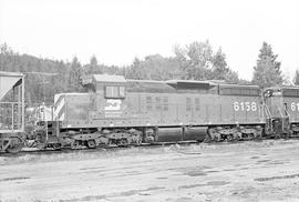 Burlington Northern diesel locomotive 6158 at Custer, South Dakota in 1972.