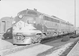 Northern Pacific diesel locomotive number 6508 at Pasco, Washington, in 1949.